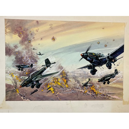 163 - German WWII aircraft WWII, Original book cover design for Once More the Hawks, a scene showing Stuka... 