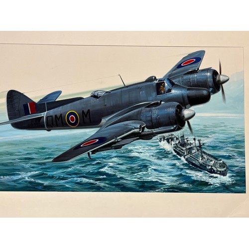 164 - WWII aircraft, british, Matchbox model kit original artwork by Eric Wardel, Royal Air Force, fighter... 