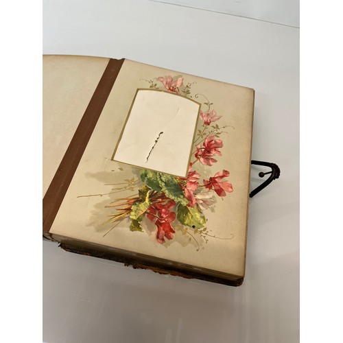 316 - A large early C20th photograph album with pages decorated with botanical illustrations throughout.

... 