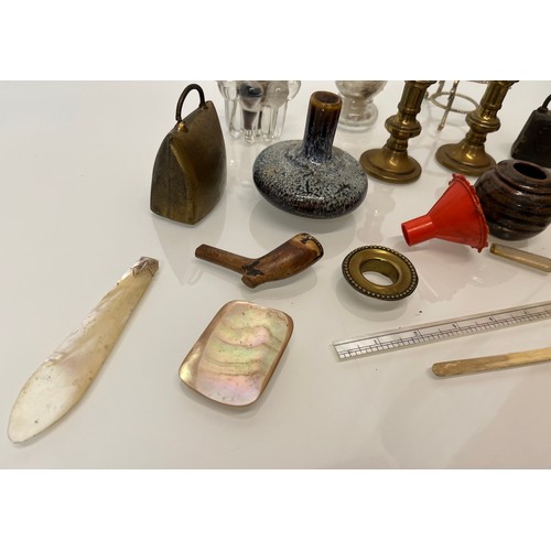 323 - Mixed lot of mother of pearl items clay pipes candle sticks etc.

This lot is available for in-house... 