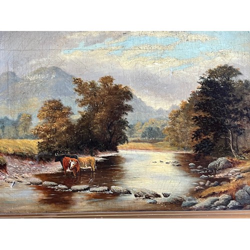 235 - Framed C19th oil on canvas of cattle in a rural landscape.

This lot is available for in-house shipp... 