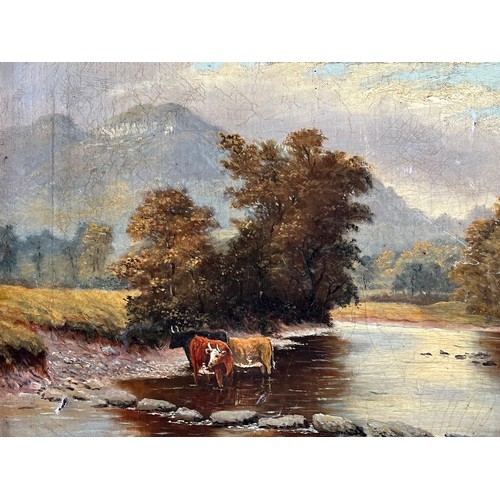 235 - Framed C19th oil on canvas of cattle in a rural landscape.

This lot is available for in-house shipp... 