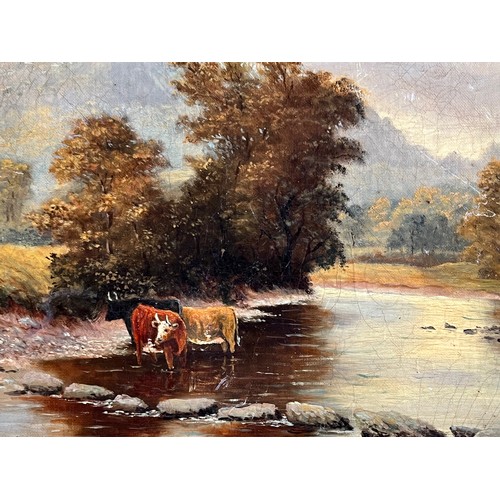 235 - Framed C19th oil on canvas of cattle in a rural landscape.

This lot is available for in-house shipp... 