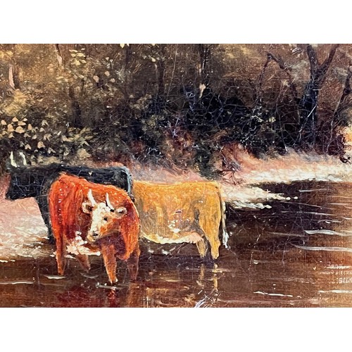 235 - Framed C19th oil on canvas of cattle in a rural landscape.

This lot is available for in-house shipp... 