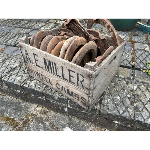 328 - Wooden crate marked for Miller of Orwell in Cambridgeshire, crate is full of Heavy Horse shoes.

Thi... 