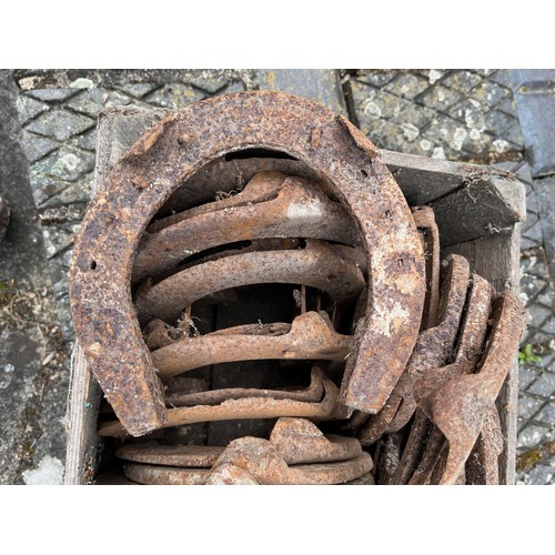 328 - Wooden crate marked for Miller of Orwell in Cambridgeshire, crate is full of Heavy Horse shoes.

Thi... 