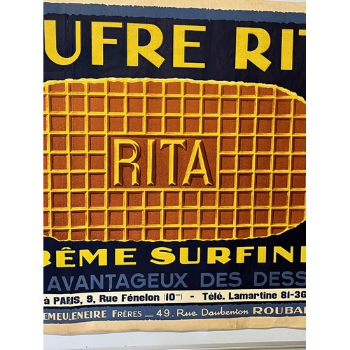 344 - A large Art Deco advertising poster for Rita products, from a french billboard,  119cm x 80.5 cm.

T... 