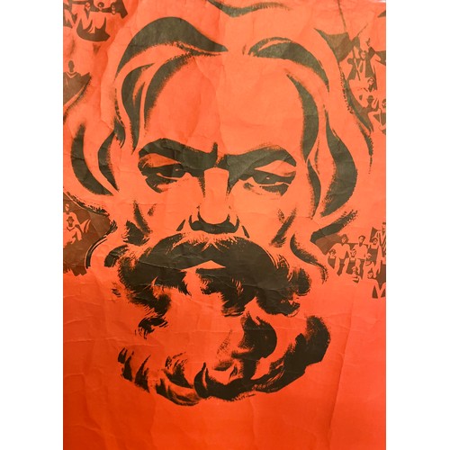 347 - A 1977 Russian Communist Party promotional advertising poster illustrated portraits of Engels Marx a... 