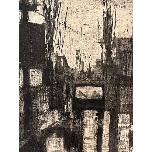 362 - Ink and charcoal drawing of an industrial street scene on a wet day. 29 cm x 23 cm.

This lot is ava... 