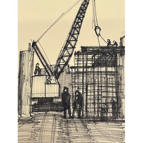 366 - Original sketch of a construction site with a crane at work. 36 cm x 25 cm.

This lot is available f... 