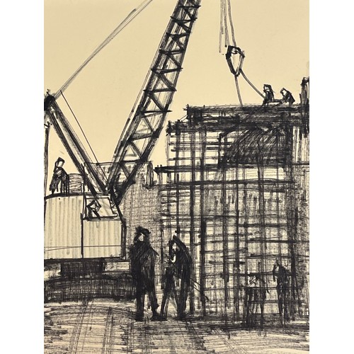 366 - Original sketch of a construction site with a crane at work. 36 cm x 25 cm.

This lot is available f... 