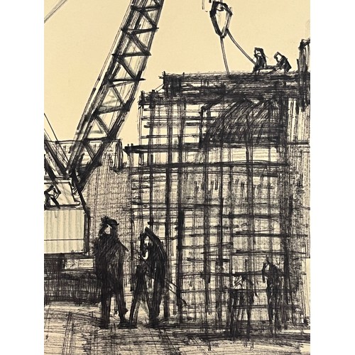 366 - Original sketch of a construction site with a crane at work. 36 cm x 25 cm.

This lot is available f... 