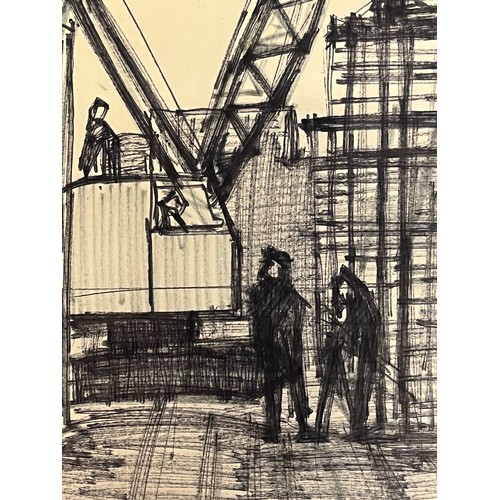 366 - Original sketch of a construction site with a crane at work. 36 cm x 25 cm.

This lot is available f... 