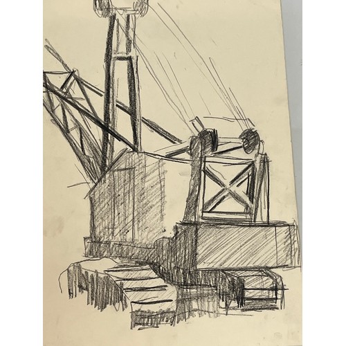 368 - Original charcoal sketch of a construction site crane at work. 36 cm x 25 cm.

This lot is available... 