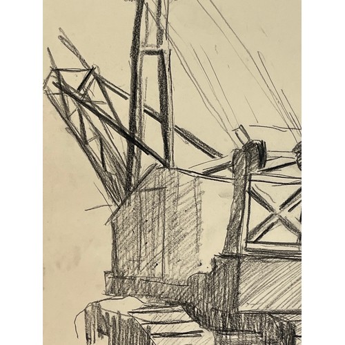 368 - Original charcoal sketch of a construction site crane at work. 36 cm x 25 cm.

This lot is available... 