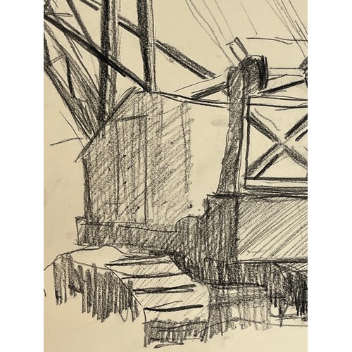 368 - Original charcoal sketch of a construction site crane at work. 36 cm x 25 cm.

This lot is available... 