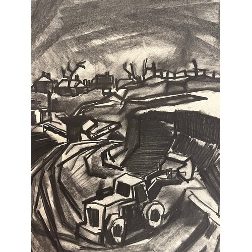 370 - Original charcoal sketch of a construction site digger at work. 36 cm x 25 cm.

This lot is availabl... 