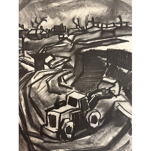 370 - Original charcoal sketch of a construction site digger at work. 36 cm x 25 cm.

This lot is availabl... 