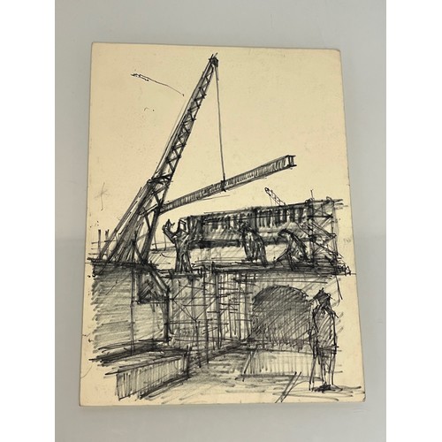 372 - Original charcoal sketch of a construction site crane lifting a beam. 36 cm x 25 cm.

This lot is av... 