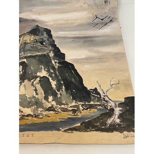 374 - Fantasy Architectural illustration for an Island Retreat signed and dated 1947. 75 cm x 50 cm.

This... 