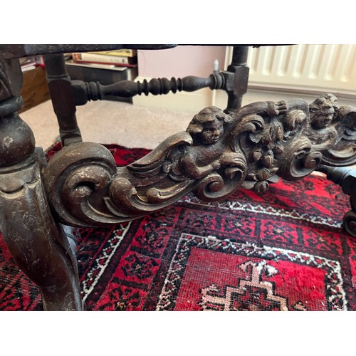 1 - Decorative antique furniture, a hand carved high backed armchair with a cane seat section and uphols... 