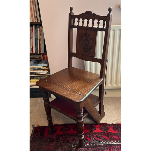 3 - Decorative oak furniture, a metamorphic library chair 92 cm high x 43 cm wide  and steps 90 cm high ... 