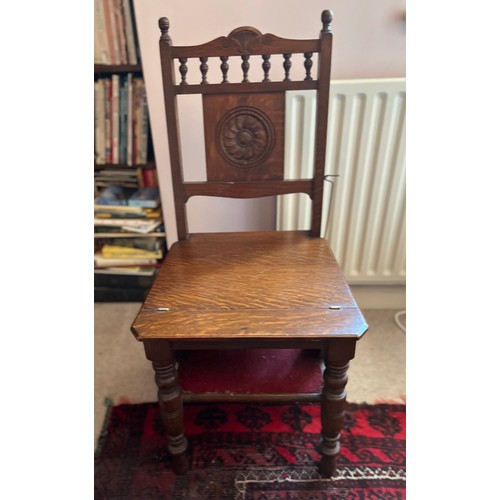 3 - Decorative oak furniture, a metamorphic library chair 92 cm high x 43 cm wide  and steps 90 cm high ... 