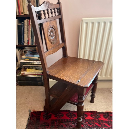 3 - Decorative oak furniture, a metamorphic library chair 92 cm high x 43 cm wide  and steps 90 cm high ... 