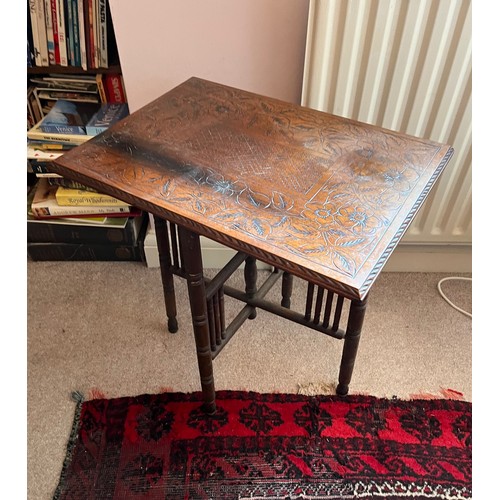 4 - Decorative furniture, a hand carved oak topped side table, 50 cm x 36 cm x 54 cm high.

This lot is ... 