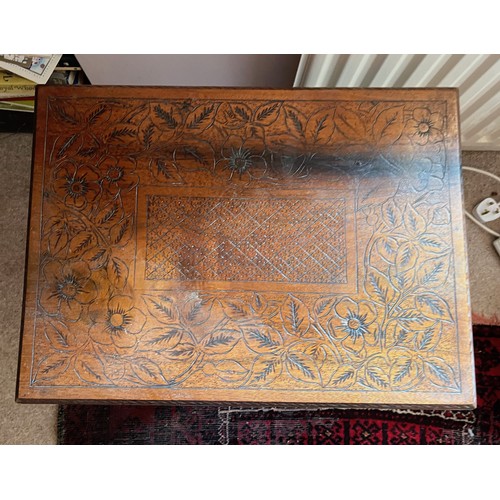 4 - Decorative furniture, a hand carved oak topped side table, 50 cm x 36 cm x 54 cm high.

This lot is ... 