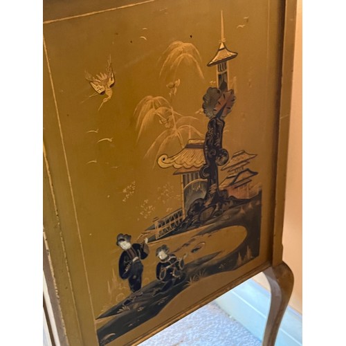 6 - C20th furniture with Chinoiserie decoration, a three drawer chest of drawers top drawer has a uphols... 