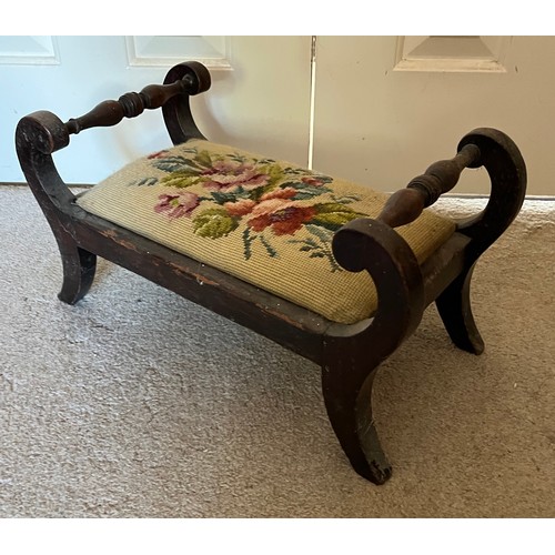 23 - An upholstered foot stool with a floral tapestry top. 46 cm x 24 cm x 24 cm high.

This lot is avail... 