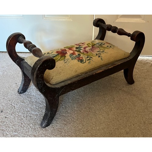 23 - An upholstered foot stool with a floral tapestry top. 46 cm x 24 cm x 24 cm high.

This lot is avail... 