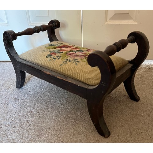 23 - An upholstered foot stool with a floral tapestry top. 46 cm x 24 cm x 24 cm high.

This lot is avail... 