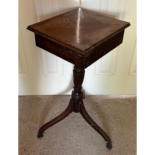 25 - A mahogany single drawer side table on a single column base, 36 cm x 30 cm x 70 cm high.

This lot i... 