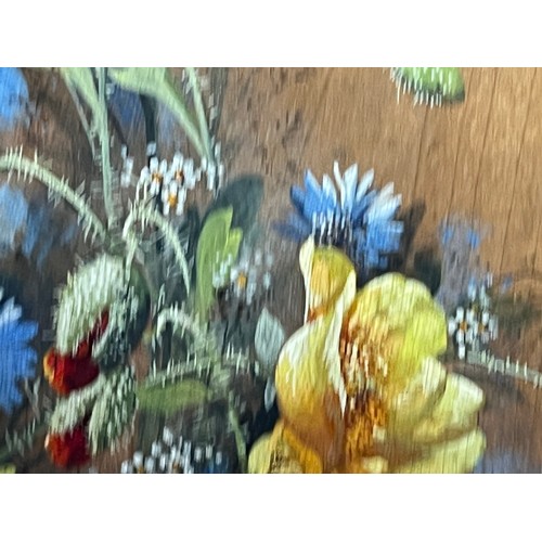 39 - A pair of painted floral studies on wooden panels, each measures 25 cm x 32 cm.

This lot is availab... 