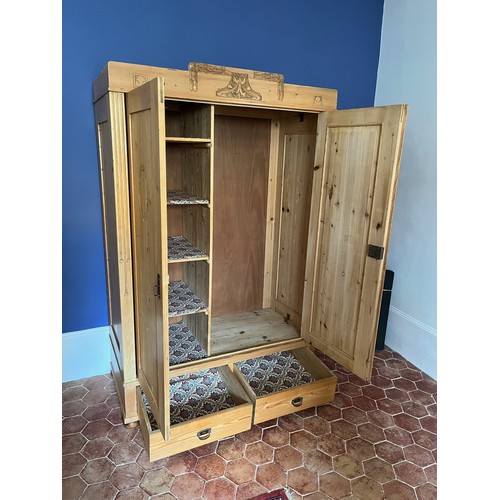 65 - Scandinavian furniture, a Norwegian pine wardrobe early C20th, 121 cm wide x 60 cm deep 185 cm high.... 