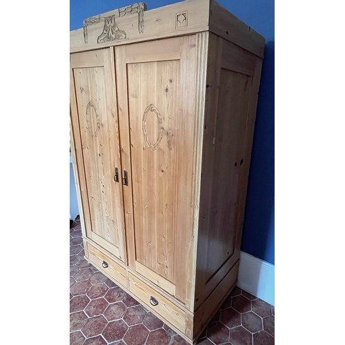 65 - Scandinavian furniture, a Norwegian pine wardrobe early C20th, 121 cm wide x 60 cm deep 185 cm high.... 