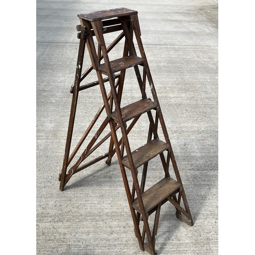 67 - Victorian Lattice work folding step ladder, The Hatherley Patented LATISTEP. 128 cm high 38 cm wide.... 