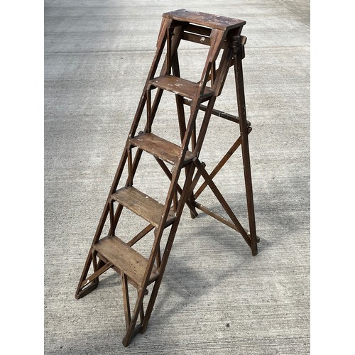 67 - Victorian Lattice work folding step ladder, The Hatherley Patented LATISTEP. 128 cm high 38 cm wide.... 