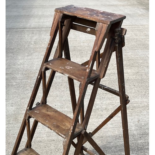 67 - Victorian Lattice work folding step ladder, The Hatherley Patented LATISTEP. 128 cm high 38 cm wide.... 