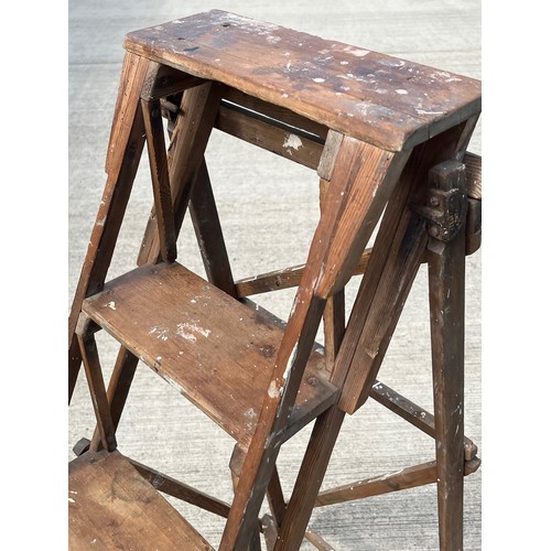 67 - Victorian Lattice work folding step ladder, The Hatherley Patented LATISTEP. 128 cm high 38 cm wide.... 