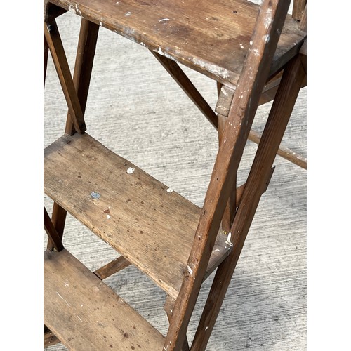 67 - Victorian Lattice work folding step ladder, The Hatherley Patented LATISTEP. 128 cm high 38 cm wide.... 