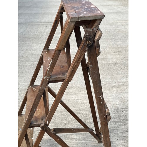 67 - Victorian Lattice work folding step ladder, The Hatherley Patented LATISTEP. 128 cm high 38 cm wide.... 