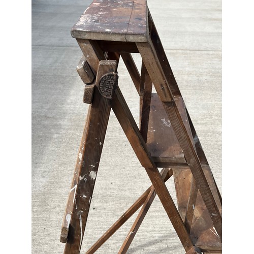 67 - Victorian Lattice work folding step ladder, The Hatherley Patented LATISTEP. 128 cm high 38 cm wide.... 