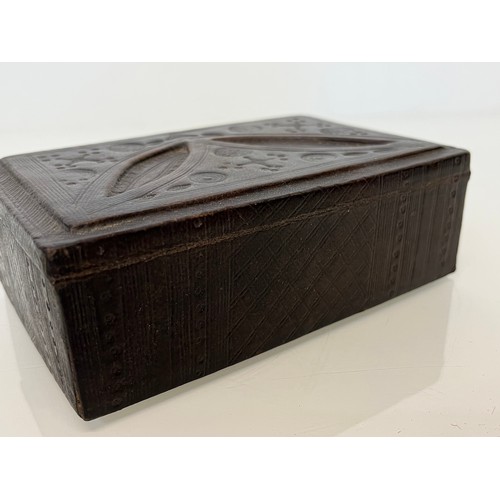 77 - Leather covered box of African origin with detailed decoration all over, 14 cm x 9 cm x 5 cm high.

... 