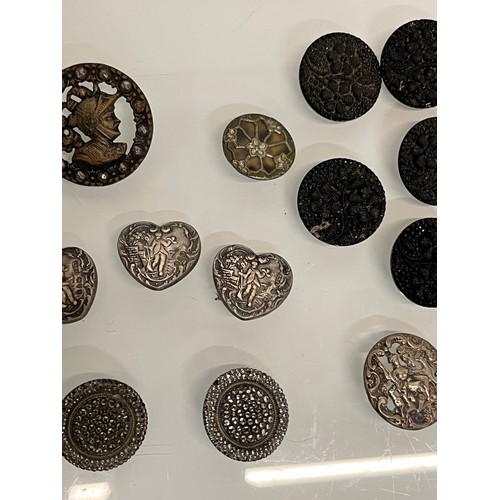 90 - Collection of mixed items, includes silver and other buttons and dressing table hand mirrors and bru... 