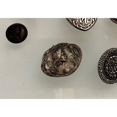 90 - Collection of mixed items, includes silver and other buttons and dressing table hand mirrors and bru... 