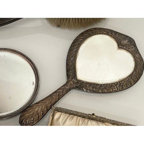 90 - Collection of mixed items, includes silver and other buttons and dressing table hand mirrors and bru... 