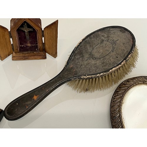 90 - Collection of mixed items, includes silver and other buttons and dressing table hand mirrors and bru... 